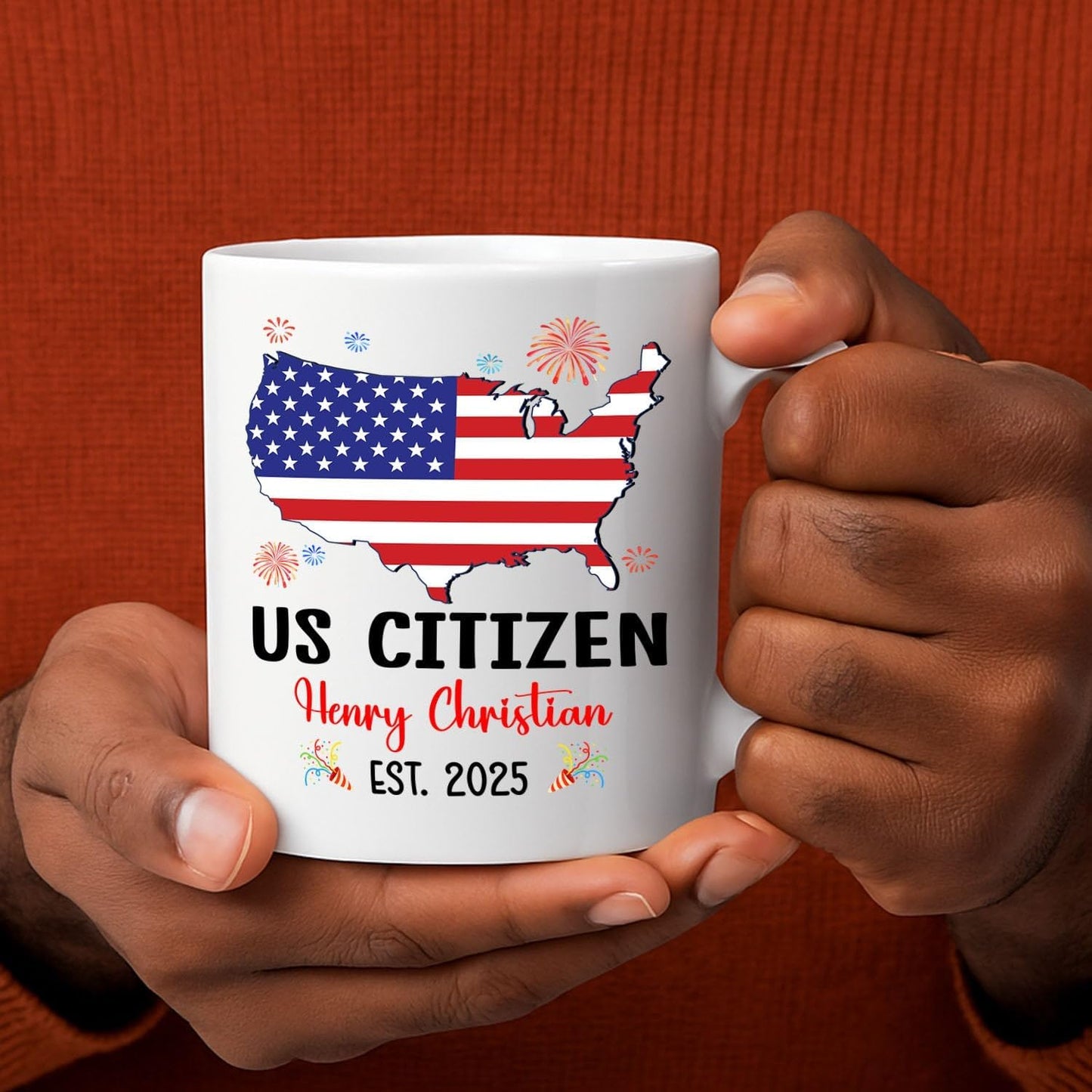 Customized US Citizen Coffee Mug Gift For Citizenship Celebration, Unique US Citizenship White Coffee Cup 11 15Oz, Personalized Year Name New American Citizen Mug Gifts For Grandpa Grandma Uncle Aunt