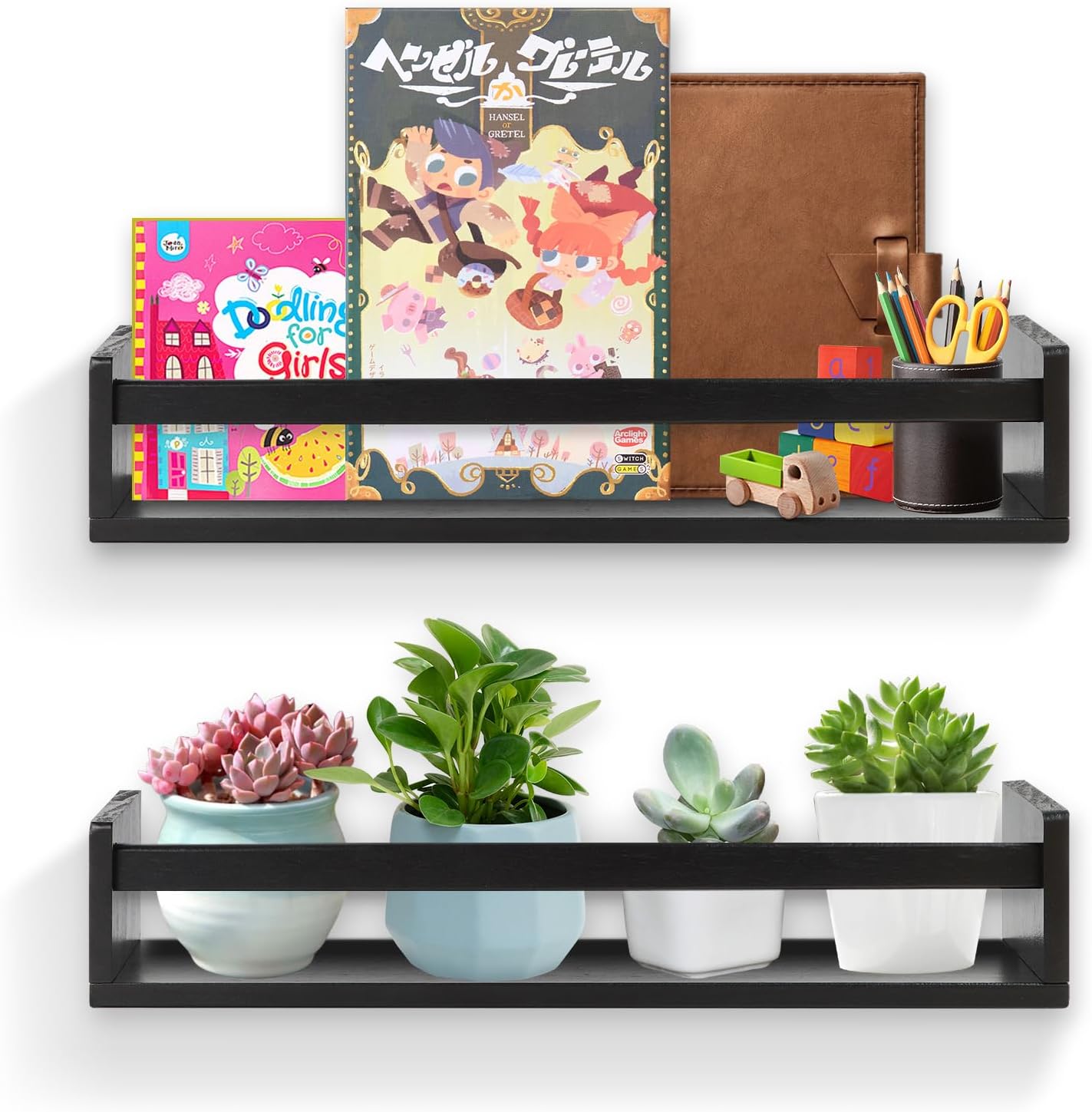 Gneric Floating Shelves for Wall, Black Nursery Book Shelves, 23.6 inch Kids Bookshelf, Wall Shelves for Living Room Bedroom Decor,Kitchen Spice Rack,Bathroom Storage Rack