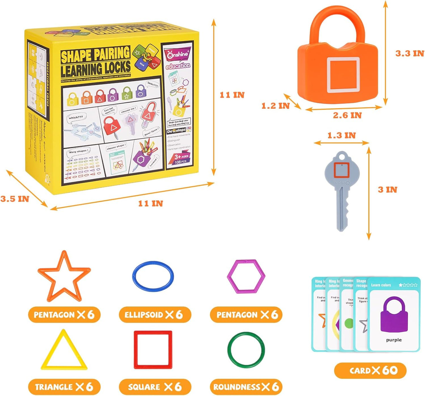 Shape Sorting Matching Learning Locks Toys, Toddler Montessori Educational Toy Geometric Shape Matching Recognition Color Sorting Toy Set, Preschool Locks and Keys Learning Game (Shape Matching)