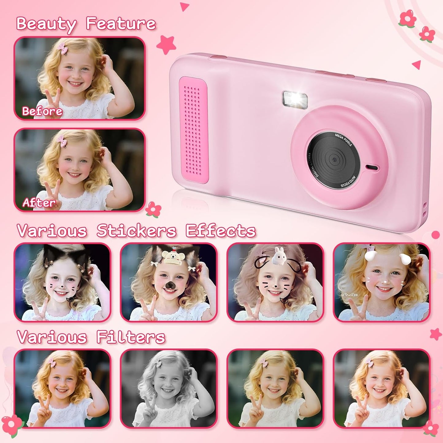 AI Digital Camera,AI Kids Camera Everything Recognition for 4 to 12 Years Old Girls Boys, Dual Lens,2.4GHz Wi-Fi,4" LCD Touch Screen,Gift Ideas for Birthday Christmas Festival