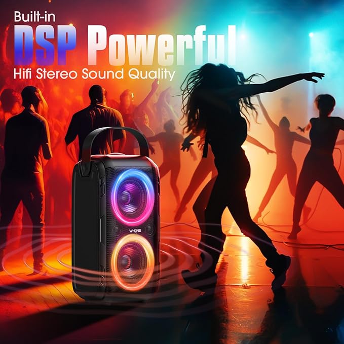 W-KING Party Loudest Portable Bluetooth Speaker Wireless Boom Box, 180W Max Big Large Outdoor Speaker 4 Drivers with 2*4.04'' Subwoofer, 80W HD Huge 105dB Pulse Natur Deep Bass, IPX5/24H/EQ/USB/TF/AUX