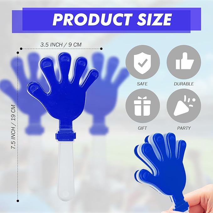 12 Pcs Hand Clappers Noisemakers 7.5 Inch Clappers Noisemakers Plastic Hand Clappers for Birthdays Game Football Sporting Events Cheers Supplies Dance Basketball Football Noisemakers (Blue and White)