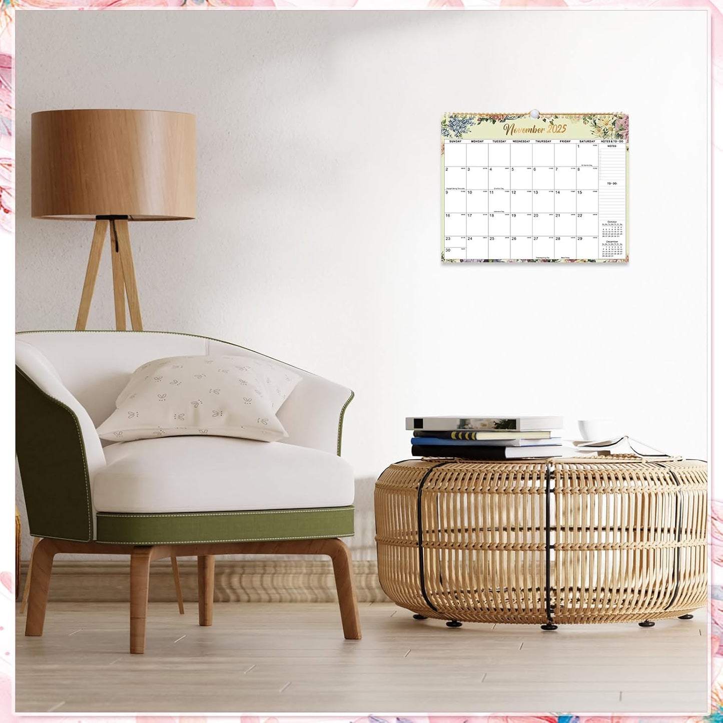 Wall Calendar 2025-2026, 18 Month Large Desk Calendar from July 2025 to December 2026 14.5" x 11.8" Monthly Calendar with Twin-Wire Binding for Home Office Planning Organisers, Flower Design