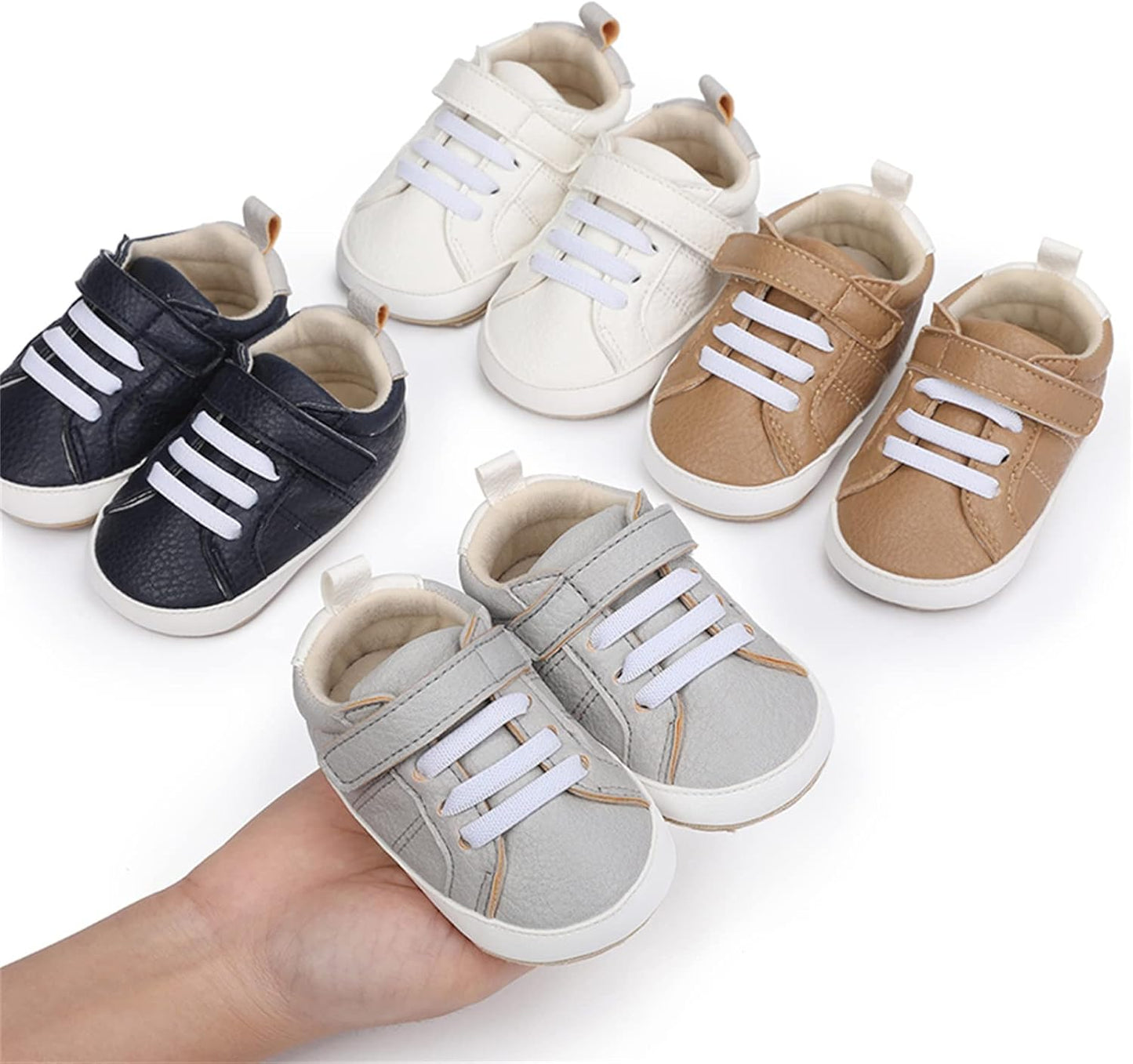 SOFMUO Baby Boys Girls High Top Ankle PU Leather Sneakers Soft Rubber Sole Infant Moccasins Newborn Oxford Loafers Anti-Slip Toddler Wedding Uniform Dress Shoes