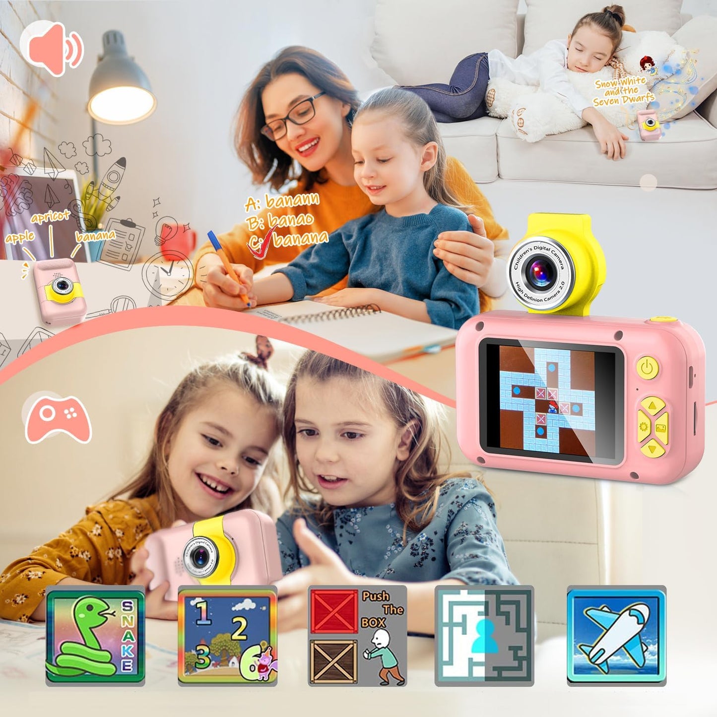 Kids Camera, Toddler Kid Digital Camera with 180°Flip Lens & 2.4in IPS Screen, Birthday Festival Gifts Present Toy for 4 5 6 7 8 9 10 11 Year Old Girls/Boys, 32 GB Card Included, X101