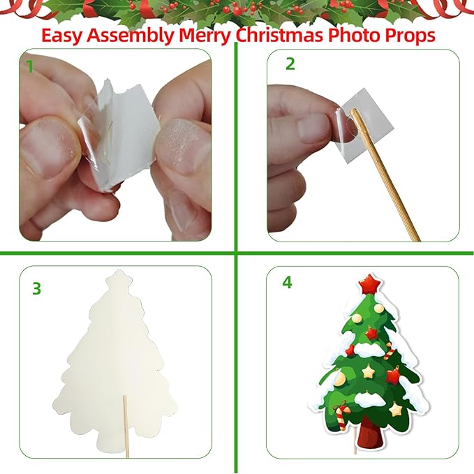 32 PCS Christmas Photo Props with Inflatable Selfie Photo Booth Frame - Funny Christmas Themed Photo Booth Selfie Frame Props for Adults Kids Red and Green Christmas Party Supplies Decorations