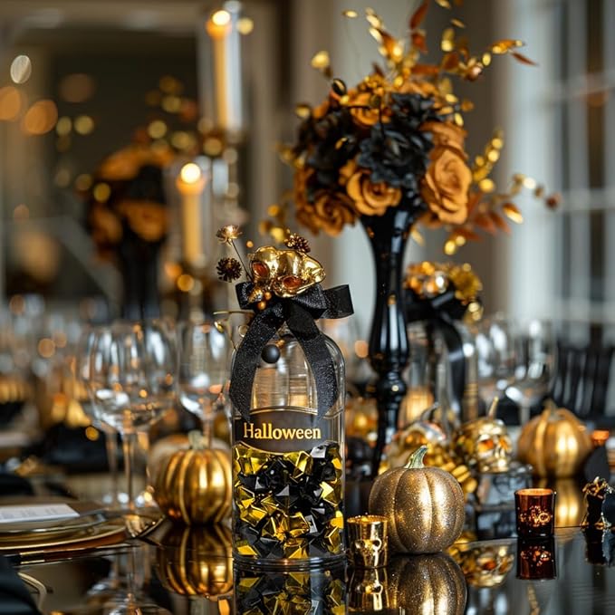 HappyFiller Fall Halloween Decoration Fake Ice Rocks Acrylic Nuggets Gems Stones Pirate Jewels for Wedding Centerpieces Vase Fillers,Graduation Party Table Scatters,Home Accents,Gold Black,14 OZ