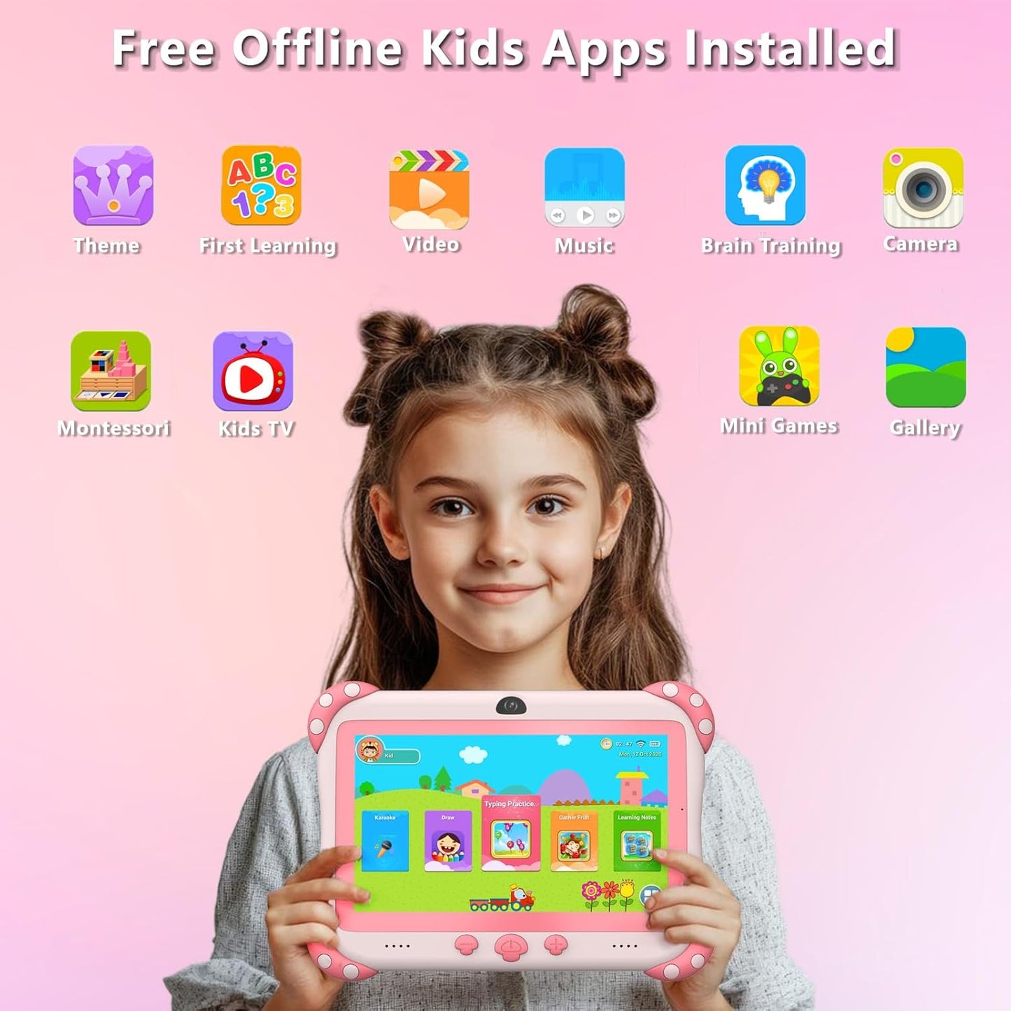 Kids Tablet 7 inch Tablet for Kids Wifi Kids Tablets 32G Android 10 Dual Camera Educational Games Parental Control, Toddler Tablet with Kids Software Pre-Installed Kid-Proof YouTube Netflix (Pink)