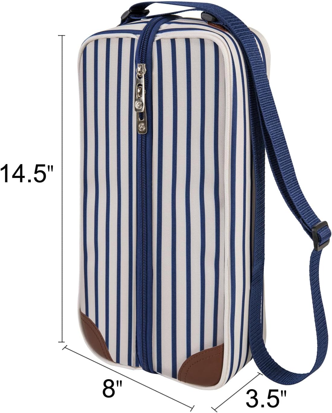 ALLCAMP Wine Tote Bag with Cooler Compartment，Picnic Set Carrying Two Sets of Tableware（Blue Stripe）