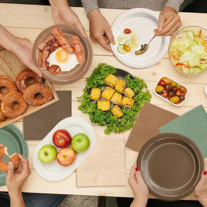 CMUSKO Woodland Baby Shower Decorations - 150pcs Brown Sage Green Forest Animal Theme Plates & Napkins Kit Serves 50- Safari Party Supplies for Birthday, Baby Shower Neutral