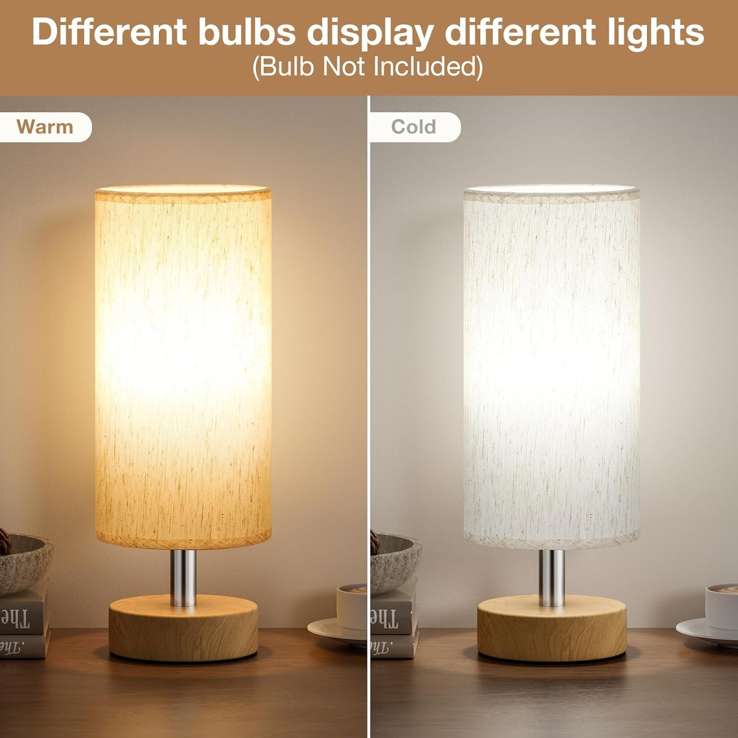 Small Table Lamp for Bedroom Set of 2 - Bedside Lamps for Night Stands, Minimalist Nightstand Light Lamp, Desk Lamps for Reading Room, Kids Room, Living Room, Office, Dorm