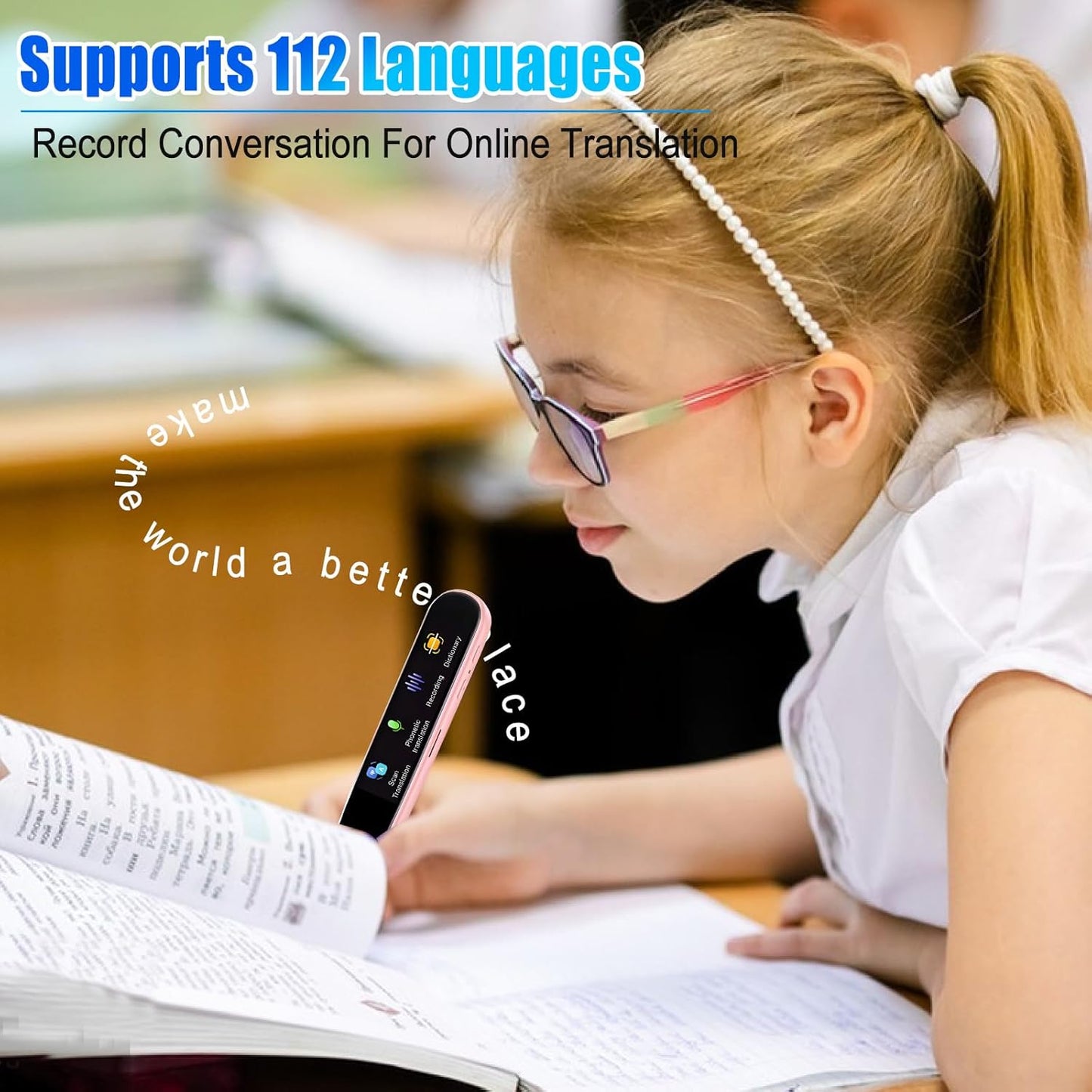 Translation Scanning Pen, OCR Digital Reading Pen with 112 Language, Pen Scanner Reader, Scan Reader Pen, Wireless Translation Pen Scanner for Students Adults Traveler Business (Pink)