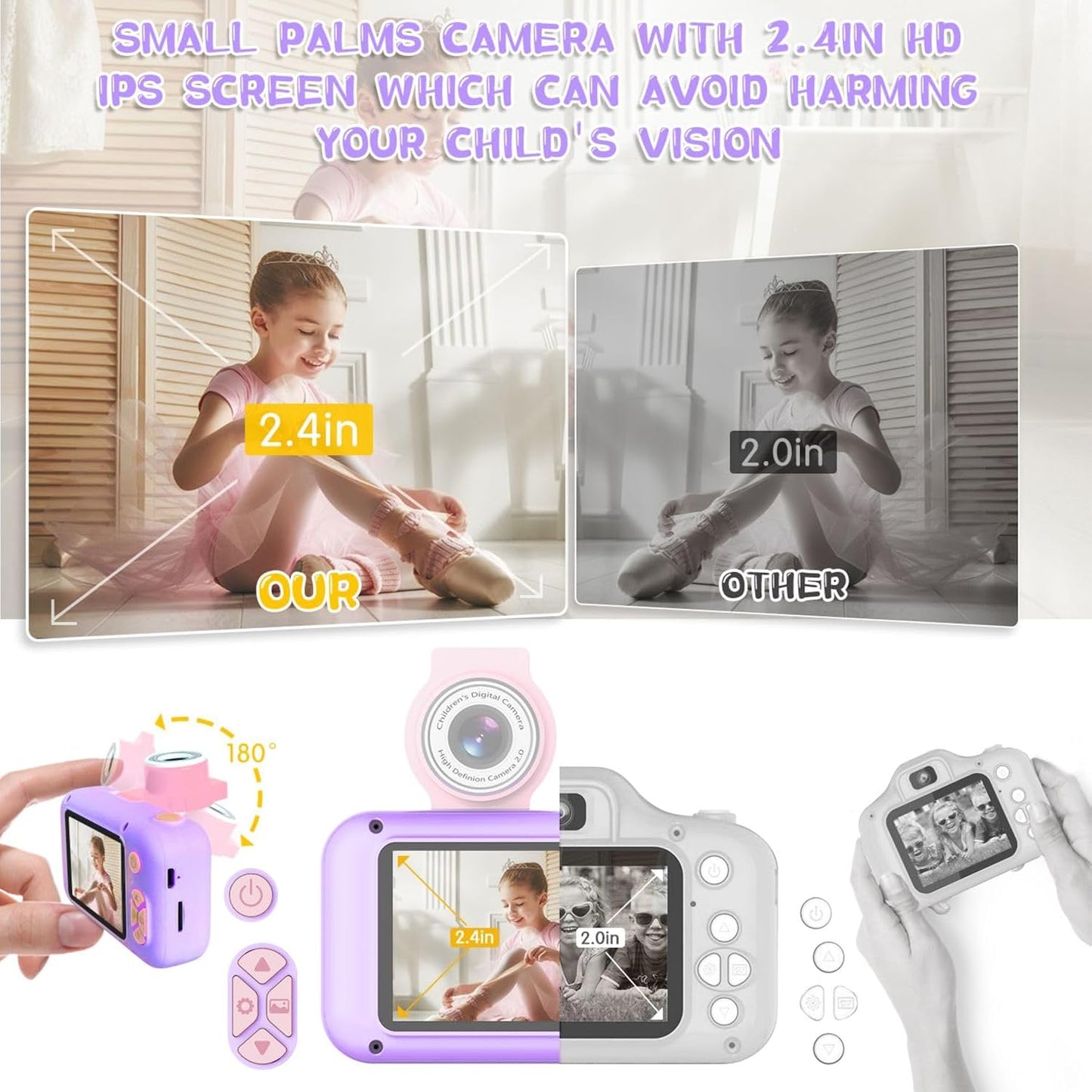 Kids Camera, Toddler Kid Digital Camera with 180°Flip Lens & 2.4in IPS Screen, Birthday Festival Gifts Present Toy for 4 5 6 7 8 9 10 11 Year Old Girls/Boys, 32 GB Card Included, X101