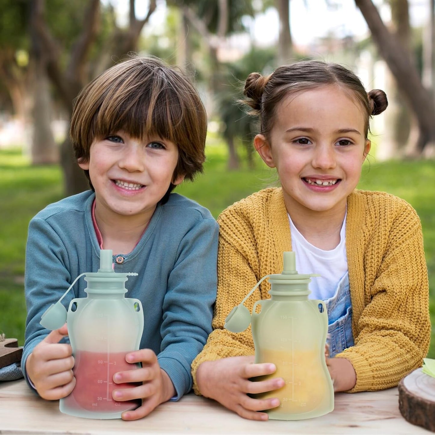 Reusable Baby Food Pouches with Straws, 4 Pack Refillable Silicone Squeezable Pouch for Kids Toddlers, BPA Free, Baby Food Storage Containers for Make Homemade, 5 oz