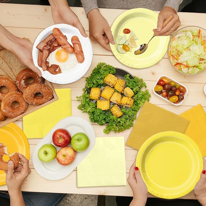 CMUSKO Yellow Birthday Decorations - 60pcs Light Yellow Plates and Napkin Gradient Disposable Tableware for Birthday,Baby Shower,Wedding