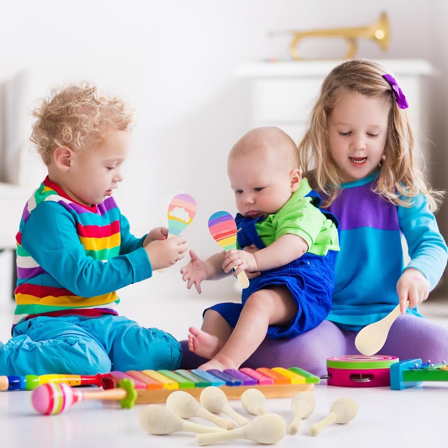 PLULON 25 Pcs Mini Wooden Maracas Unfinished Maracas for Fiesta Party Decorations with 27 Pcs Colorful Painting Tools, Maracas Musical for Mexican Party Favors Cinco De Mayo Party Supplies