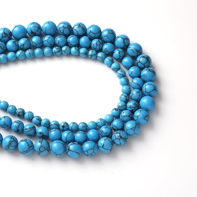 Blue Turquoise Stone Beads for Jewelry Making DIY Craft Gemstone Beads Kit (6mm, 60pcs) Cosmic Crystal Pebbles for Bracelets, Necklaces, Home Decor