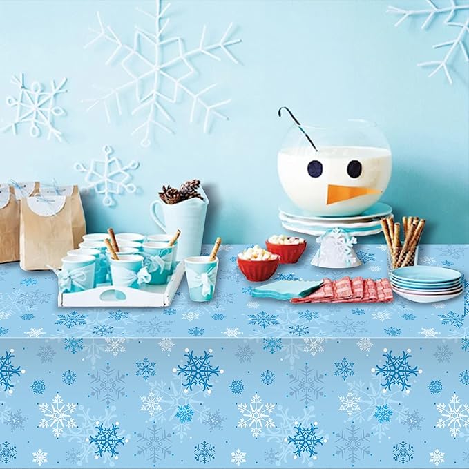 6 Pieces Christmas Snowflake Party Tablecloth Decorations,Plastic Ice Blue and White Winter Wonderland Table Cover for Winter Christmas Birthday Holiday Party Decorations and Supplies,54x108 inch…