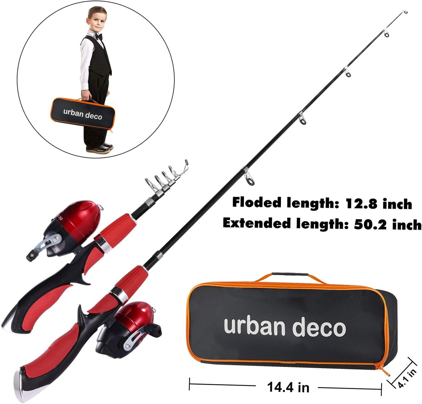 Urban Deco Kids Fishing Pole Set Portable Telescopic Kids Fishing Rod and Reel Combo Kit with Tackle Box for Beginners, Boys,Girls,Youth,Children