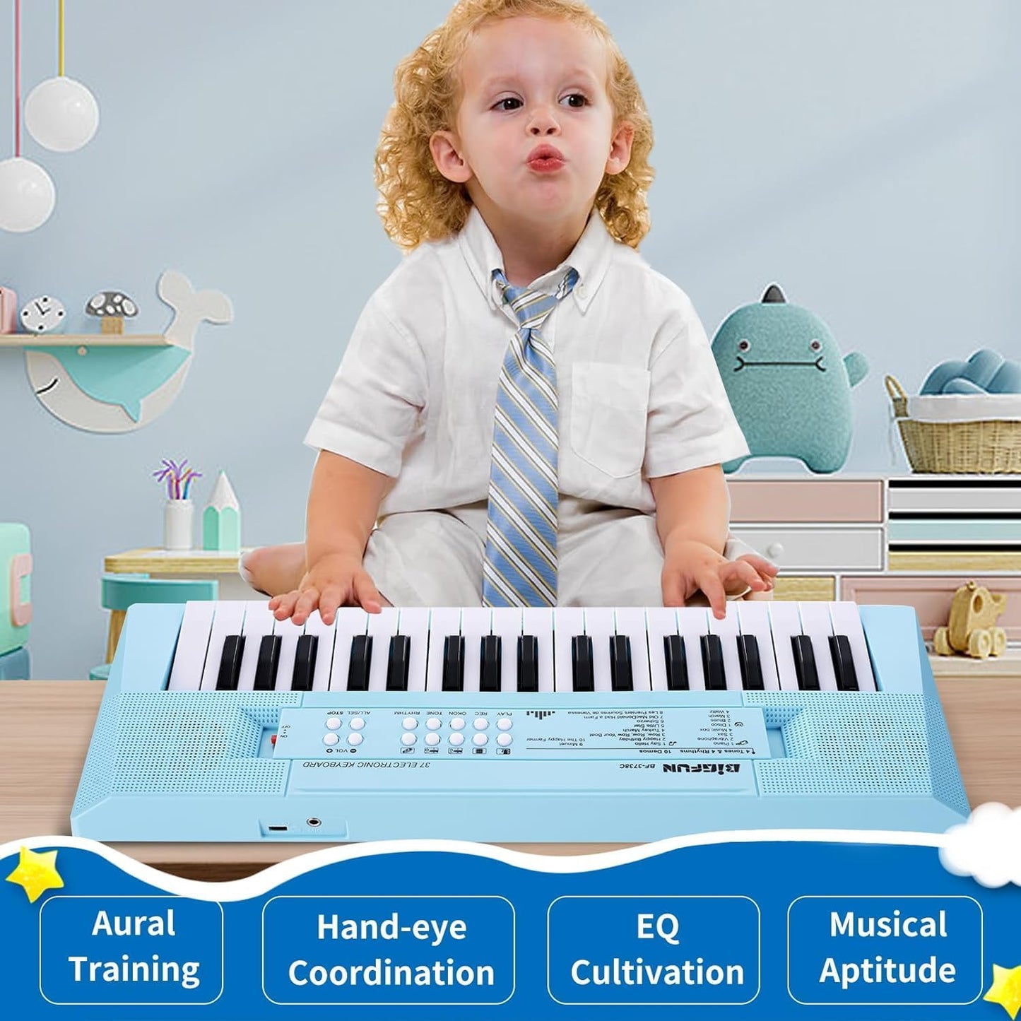 Kids Piano Keyboard, 37 Keys Portable Music Keyboard Early Learning Educational Electronic Music Piano Instrument Toys for 3 4 5 6 Year Old Boys and Girls (Blue)