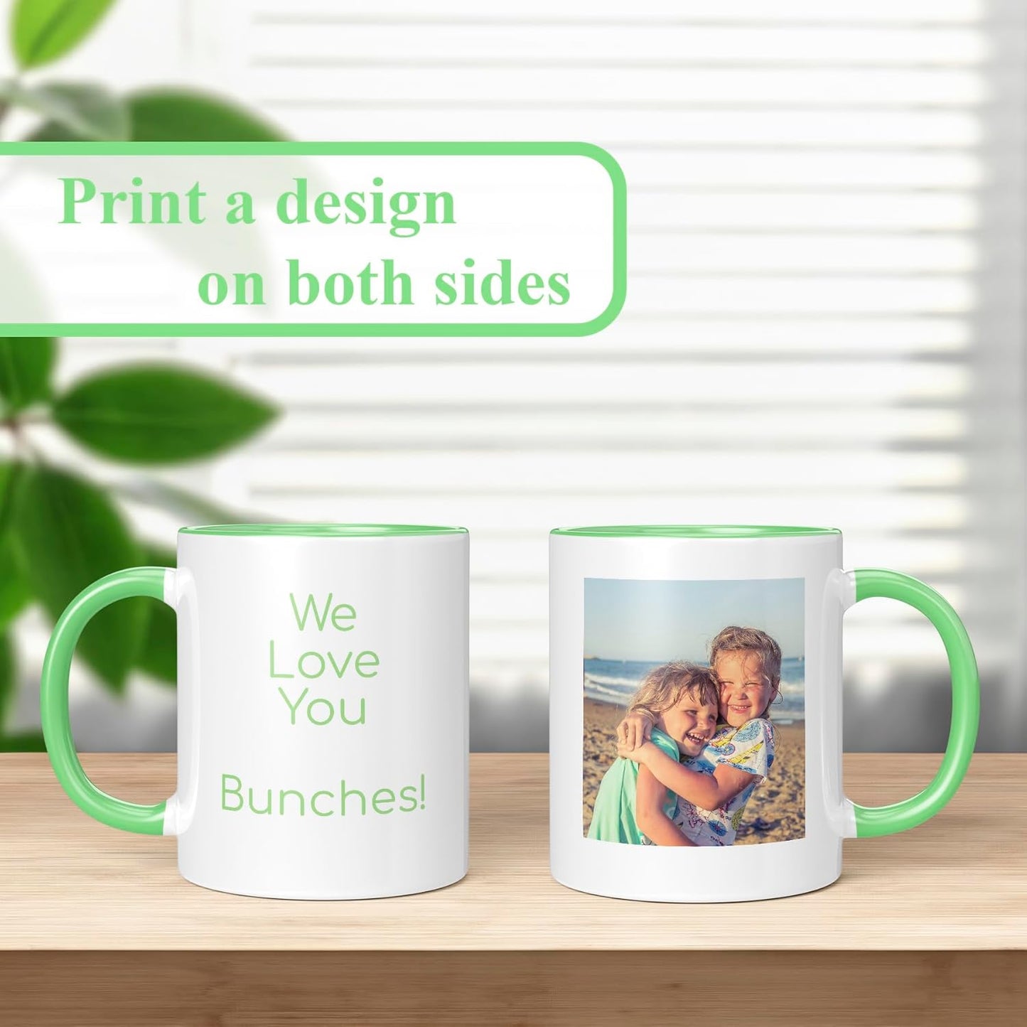 Personalized Mothers Day Coffee Mug, Custom Mum Photo Text 11 Oz Ceramic Mug, Customized Mom Picture Name Tea Cup, Unique Gift Idea,Taza Cafe Personalizadas Fotos, Custom Gifts Women Men, Light Green