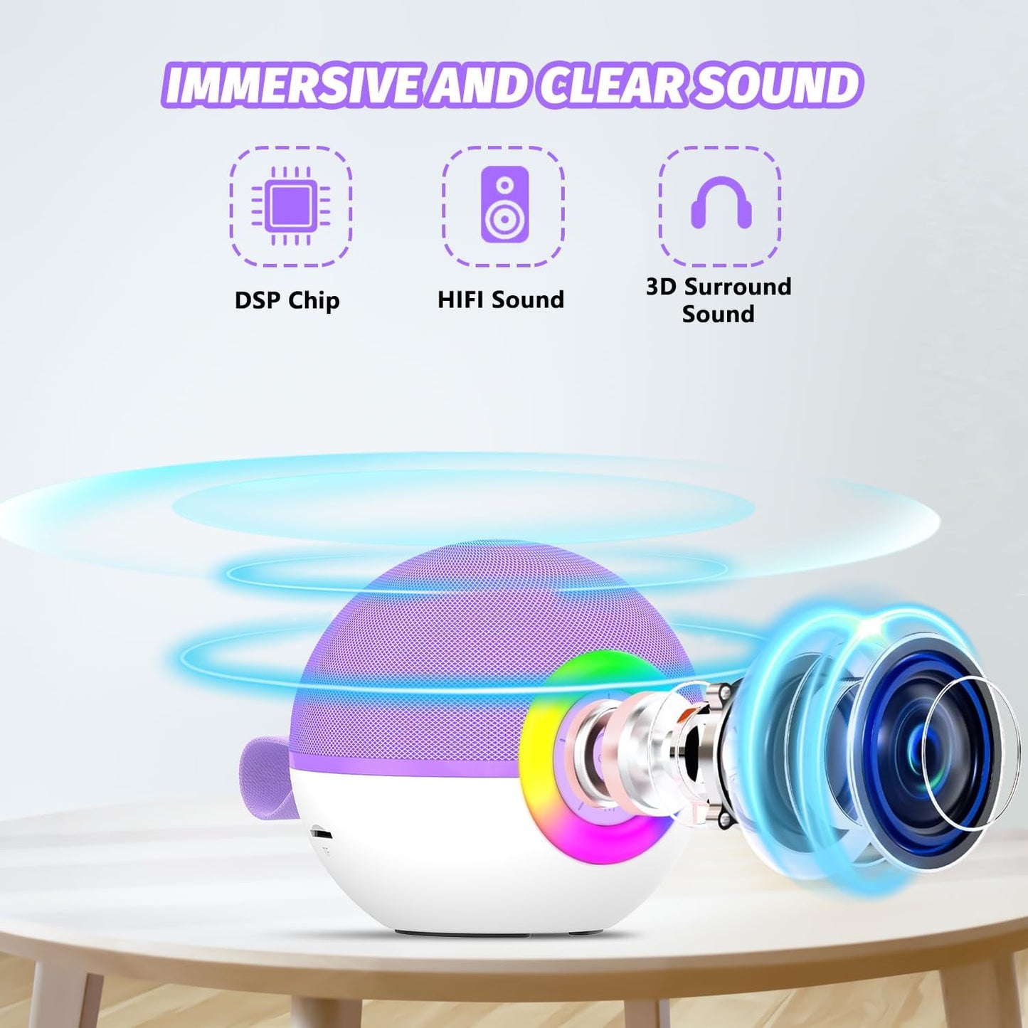 Mgaolo Mini Karaoke Machine for Kids Adults,Portable Bluetooth Speaker with Wireless Microphone,Gift Toys with MP3 Player for Boys Girls 3-12 Year Old Birthday Family Home Party Present (Purple)