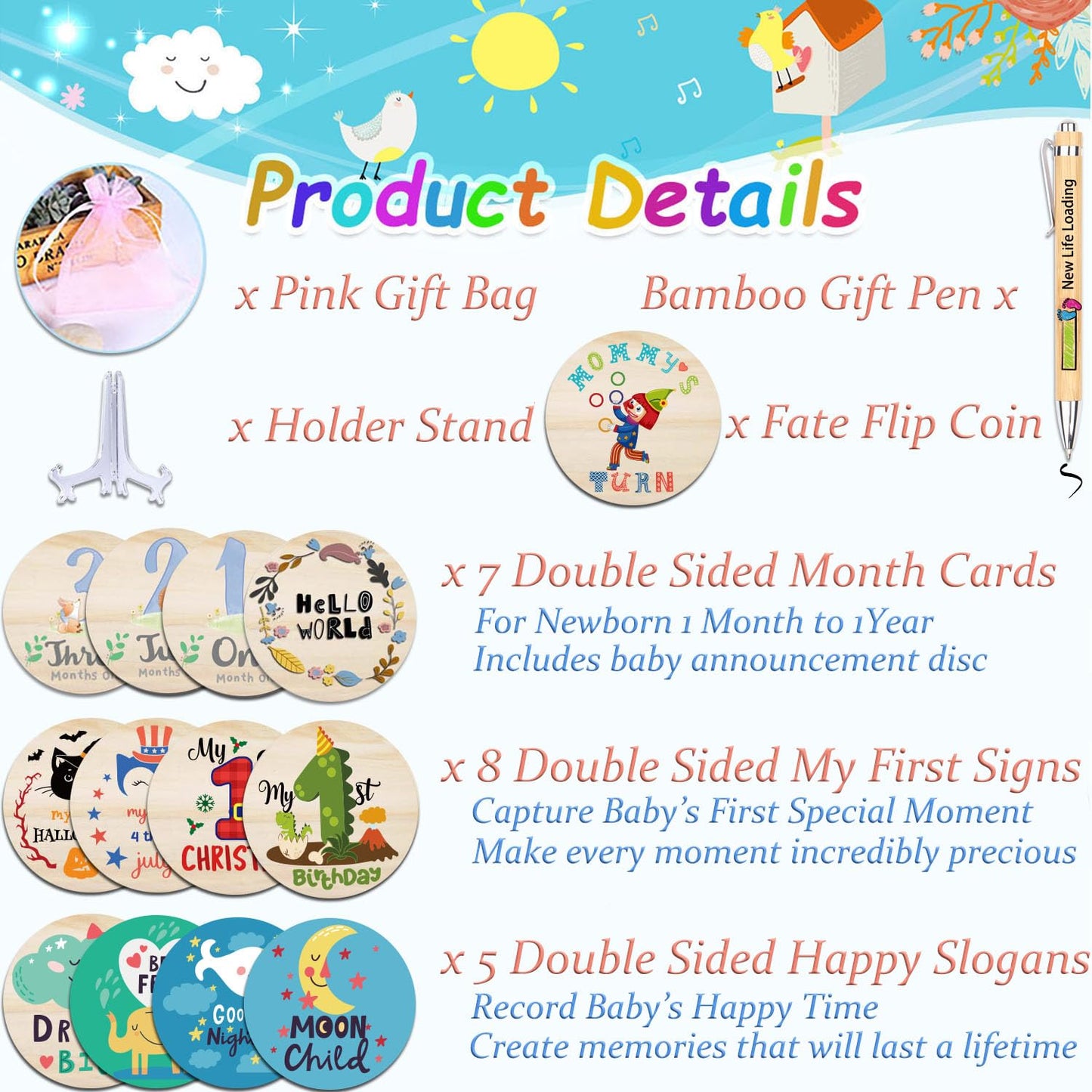 42 Designs First Year Milestones,Wooden Baby First Holiday Signs,Baby Monthly Milestone Photo Props for Newborn to Age 1,Pregnancy Baby Shower Cards (First Holiday Milestone)