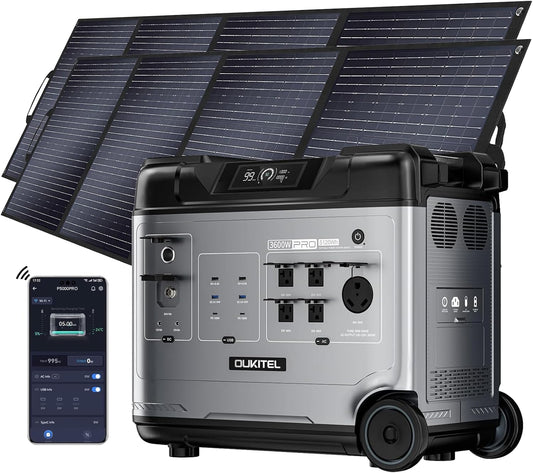 OUKITEL 5120Wh Large Capacity Solar Generator,Portable Power Station P5000 Pro With 2X400W Solar Panel, 5x3600W AC Output (5000W Surge),1000W MPPT Solar for Emergency, Home Backup, RV, Camping
