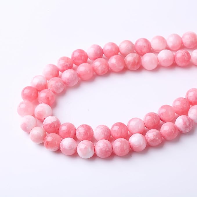 Pink Persian Jade Stone Beads Gemstone Round Crystal Energy Jade Beads Stone Beads for Jewelry Making DIY Bracelet Necklace Jewelry Making 1 Strand 15.5inch 45PCS 8MM