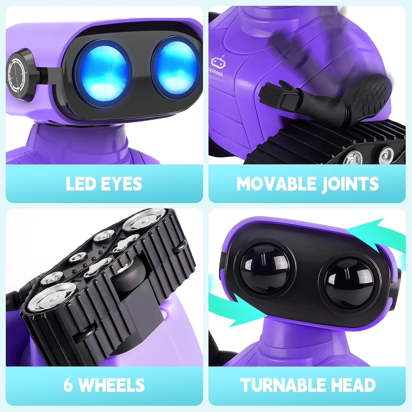 Rechargeable Emo Robot with Auto-Demonstration - Remote Control Smart Robot Toy Gift for Kids Age 3+ - Purple