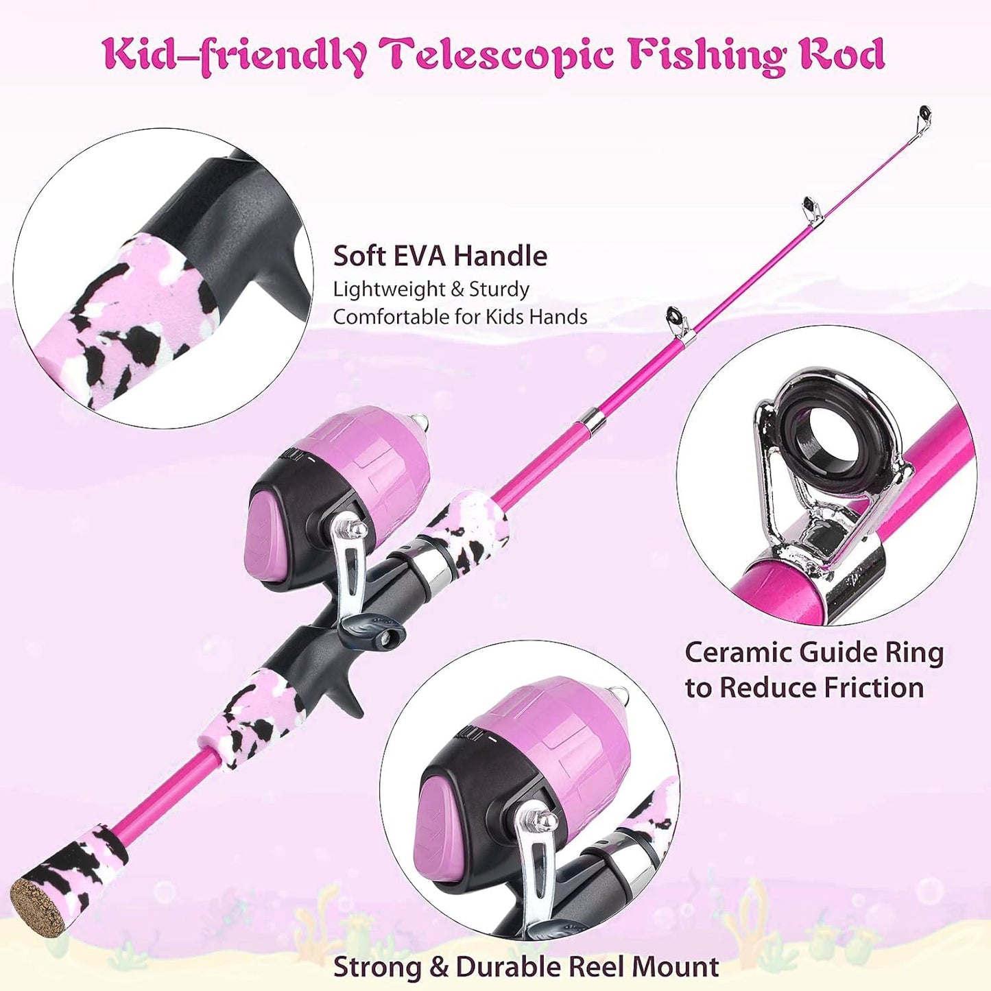 Milerong Kids Fishing Rod, Kids Fishing Pole Portable Telescopic Fishing Rod and Reel Combo Kit for Boys, Girls, Youth - with Spincast Fishing Reel, Fishing Tackles, Fishing Lures, Fishing Lines