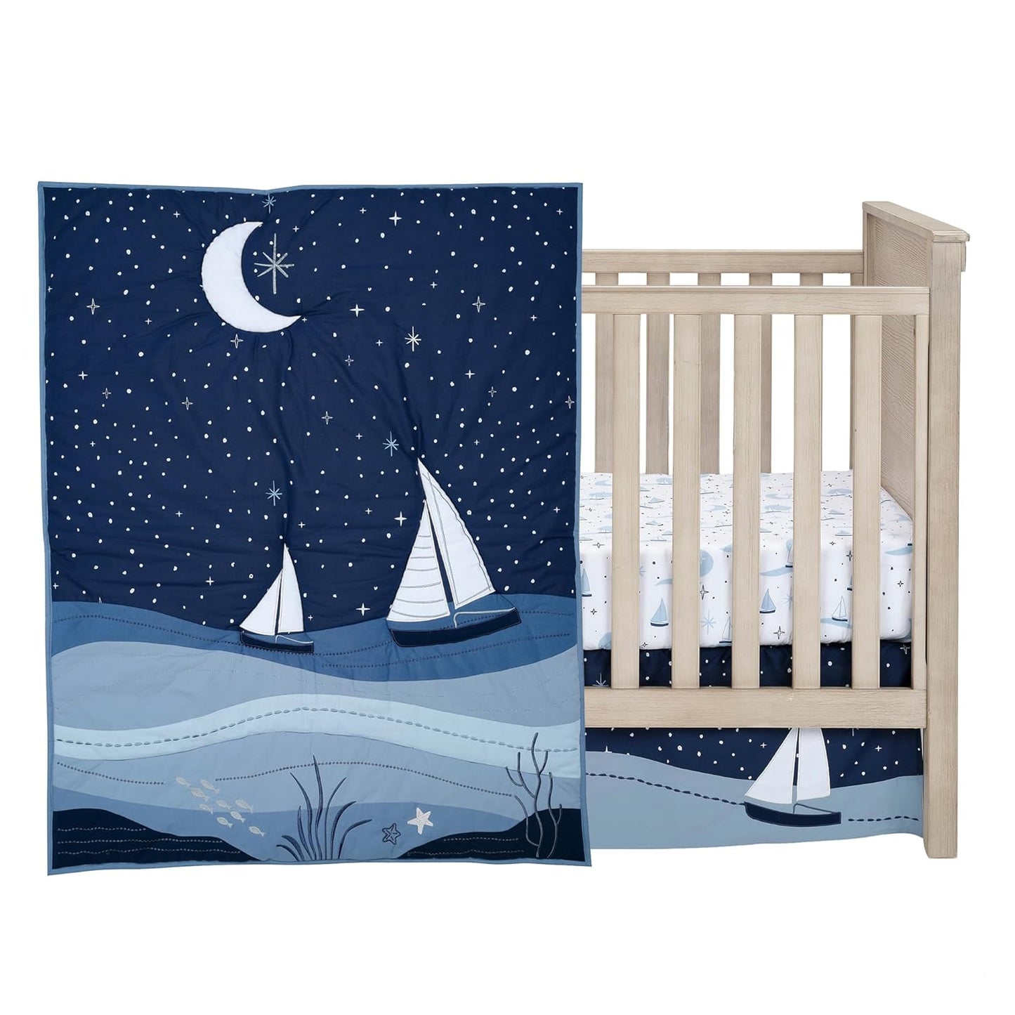 Lambs & Ivy Little Skipper 3-Piece Sailboat Nautical Nursery Crib Bedding Set