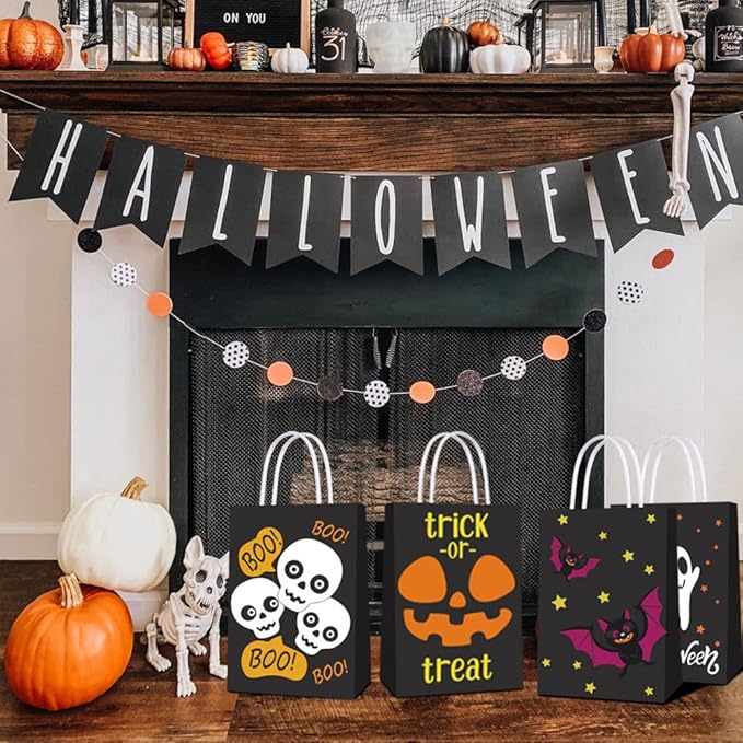 12 Piece Halloween Paper Treat Bags, Trick or Treat Bag Cute Halloween Party Gift Favors Bags