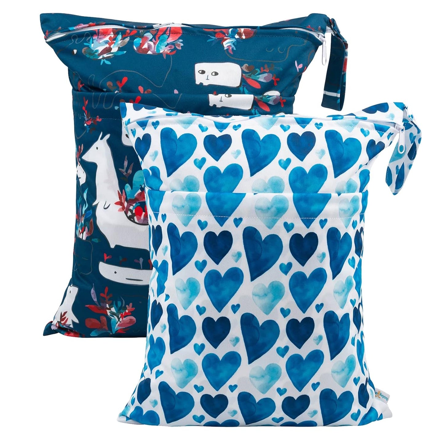 babygoal Wet Dry Bags for Baby Cloth Diapers, Washable Travel Bags, Beach, Pool, Gym Bag for Swimsuits & Wet Clothes with Two Zippered Pockets 2 Pack, LN05