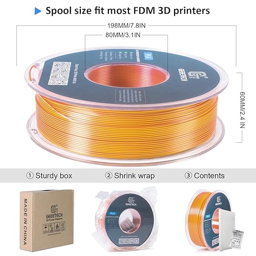 Geeetech Silk PLA Filament 1.75mm Silk Dual Color Filament, Coextrusion Dichromatic Metal-Like Shiny Consumable 1kg (2.2lbs) 1 Spool, Dimensional Accuracy +/- 0.02 mm, Gold Copper