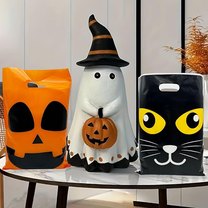72 Pcs Large Halloween Goodie Bags Candy Treat Bags, Trick or Treat Bag for Halloween Party Favors and Event Party Supplies