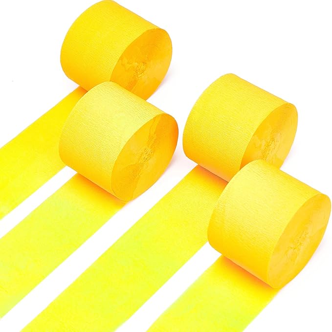 PartyWoo Crepe Paper Streamers 4 Rolls 328ft, Pack of Yellow Crepe Paper for Party, Wedding, Birthday, Baby Shower Decorations (1.8 Inch x 82 Ft/Roll)