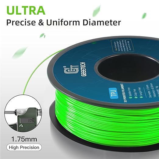Geeetech TPU Filament 1.75mm – 95A Flexible 3D Printer Filament with High Elasticity, 1KG (2.2lbs) Spool, Dimensional Accuracy ±0.03mm, Fits Most FDM Printers, Green