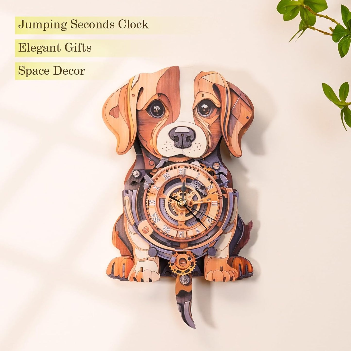Cutywood 3D Puzzles for Adults Clock-Beagle Design Model Kit-Mechanical DIY Pendulum Clock with Roman Numerals-Desk Home Office Decor Personalized Gift for DIY Lovers