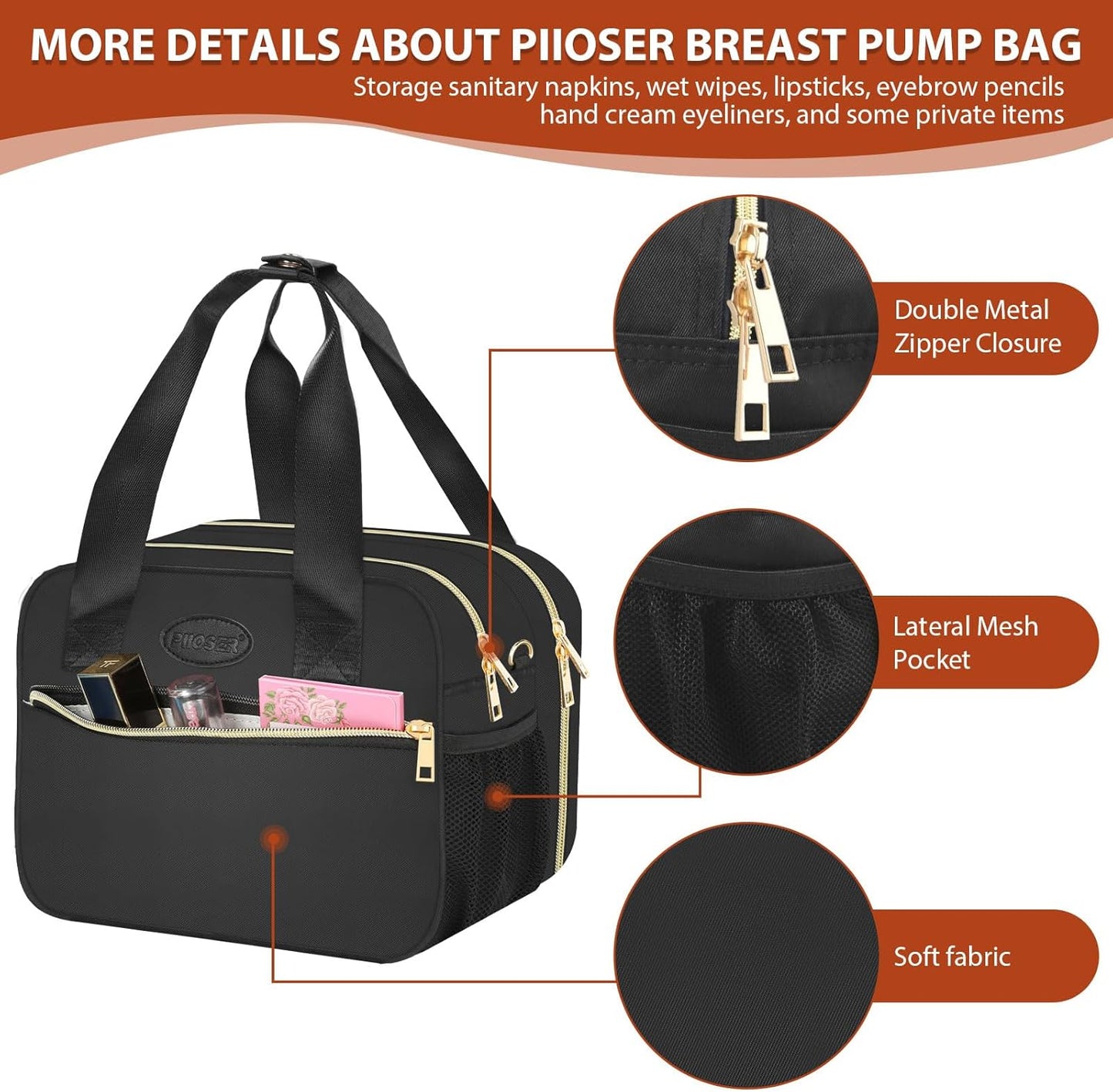 PIIOSER Breastmilk Cooler Bag with Ice Pack, Fits 6 Baby Bottles Up to 9 Ounce, Insulated Bottle Travel Bags with Shoulder Strap-Wearable Breast Pump Carrying Case for Nursing & Working Moms