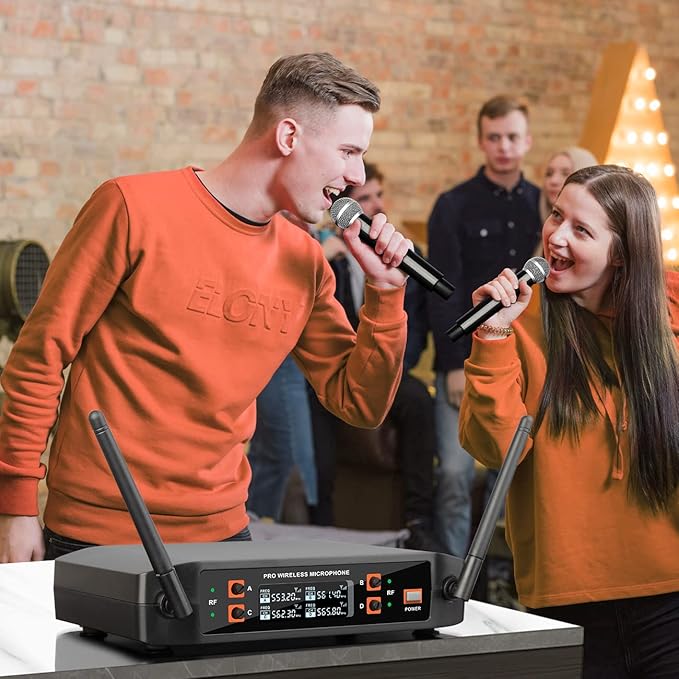 Depusheng DX4 Wireless Microphone, Professional 4 Channels Karaoke Handheld System for Home Karaoke, Meeting, Party, Church, DJ, Wedding, Home KTV Set