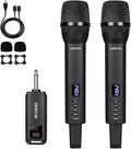 Dual Rechargeable Wireless Microphones, Pro Handheld Cordless Mics System with Echo Treble BASS VOL Control for Karaoke Singing Church Party, 1/4'' Output, Black