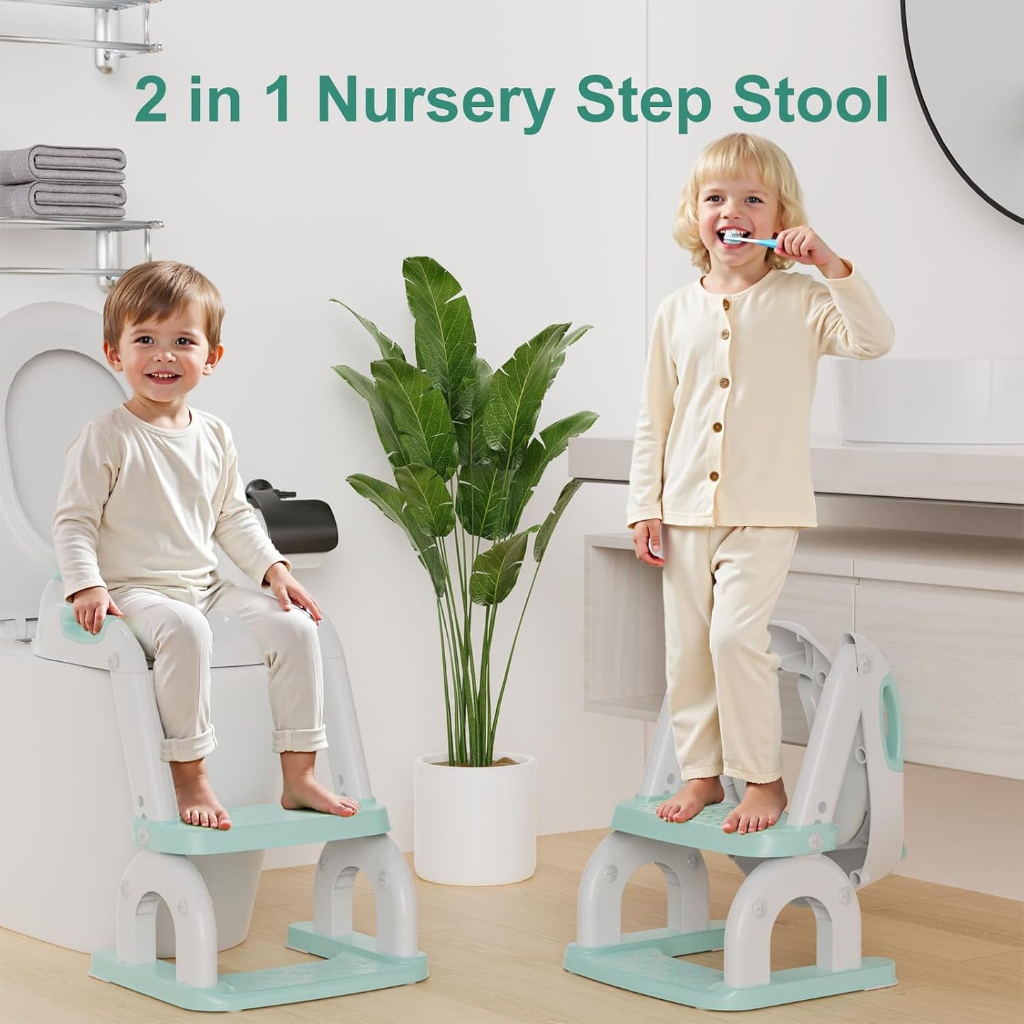Potty Training Seat with Step Stool Ladder, Upgraded 2-in-1 Toddler Potty Training Toilet Seat with Non-Slip Step Splash Guard Handles and Waterproof Cushion, Toddler Potty Seat for Kids Boys Girls