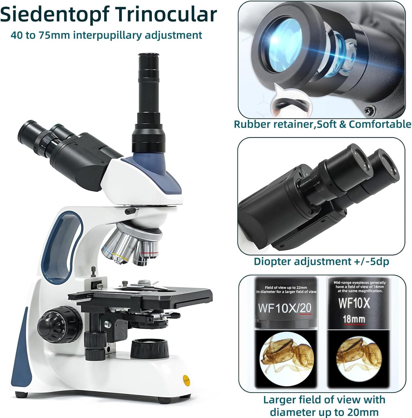 SWIFT SW400 Infinity-Corrected Trinocular Compound Microscope, 40X-2500X, Wide-Field 10X/25X Eyepieces, Infinity Achromatic Objectives, Brightfield, Double-Layer Mechanical Stage