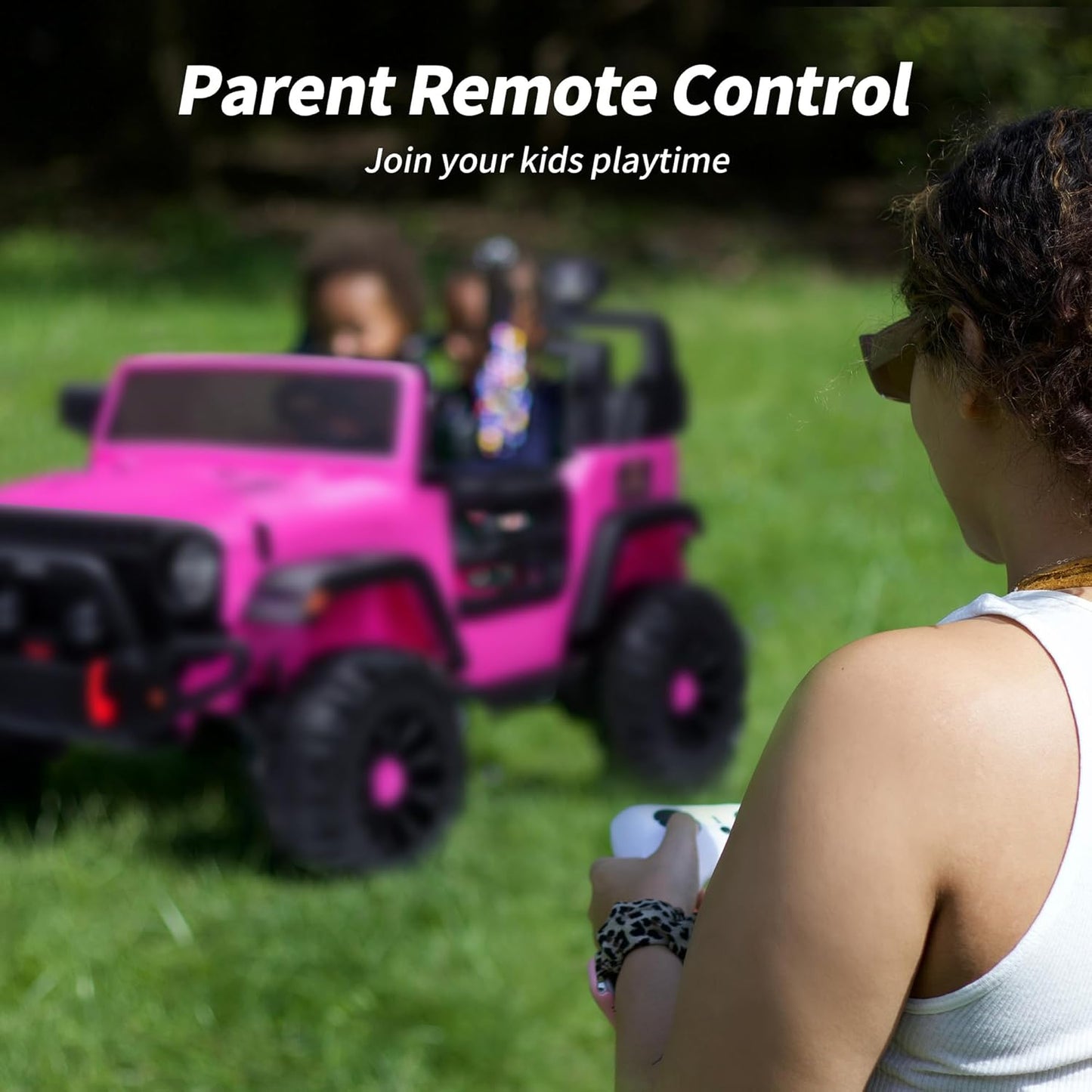 2 Seater Ride on Car Truck, 12V Kids Electric Ride on Toy for Big Kids Age 3-8 w/Remote Control- Hot Pink