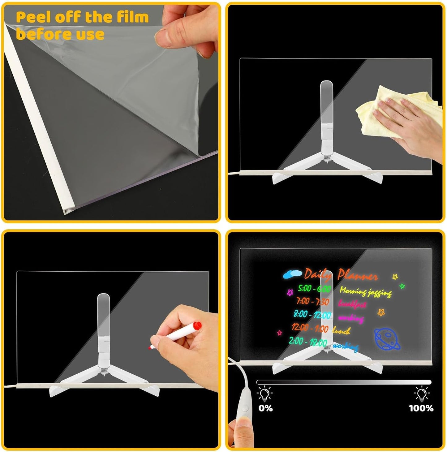 MOUNTCLI 14x10 inch LED Note Board with Colors, 7 Modes Glowing Acrylic Dry Erase Board with Light UP Drawing Memo Board Glow Message Board with 12 Pens for Kid Adult Holiday Gift Toys