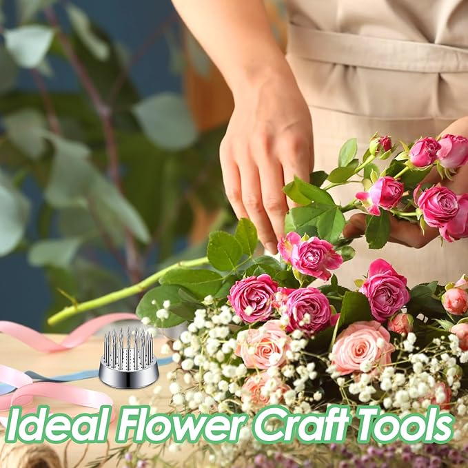 Kritkin 24 Pieces Flower Frogs Holder Mini Floral Round Flower Japanese Arranger Fixed Pin Holder for Arrangements Floral Plant Small Vase Ikebana Decoration Supplies Plant Fixation(0.9 Inch,Silver)