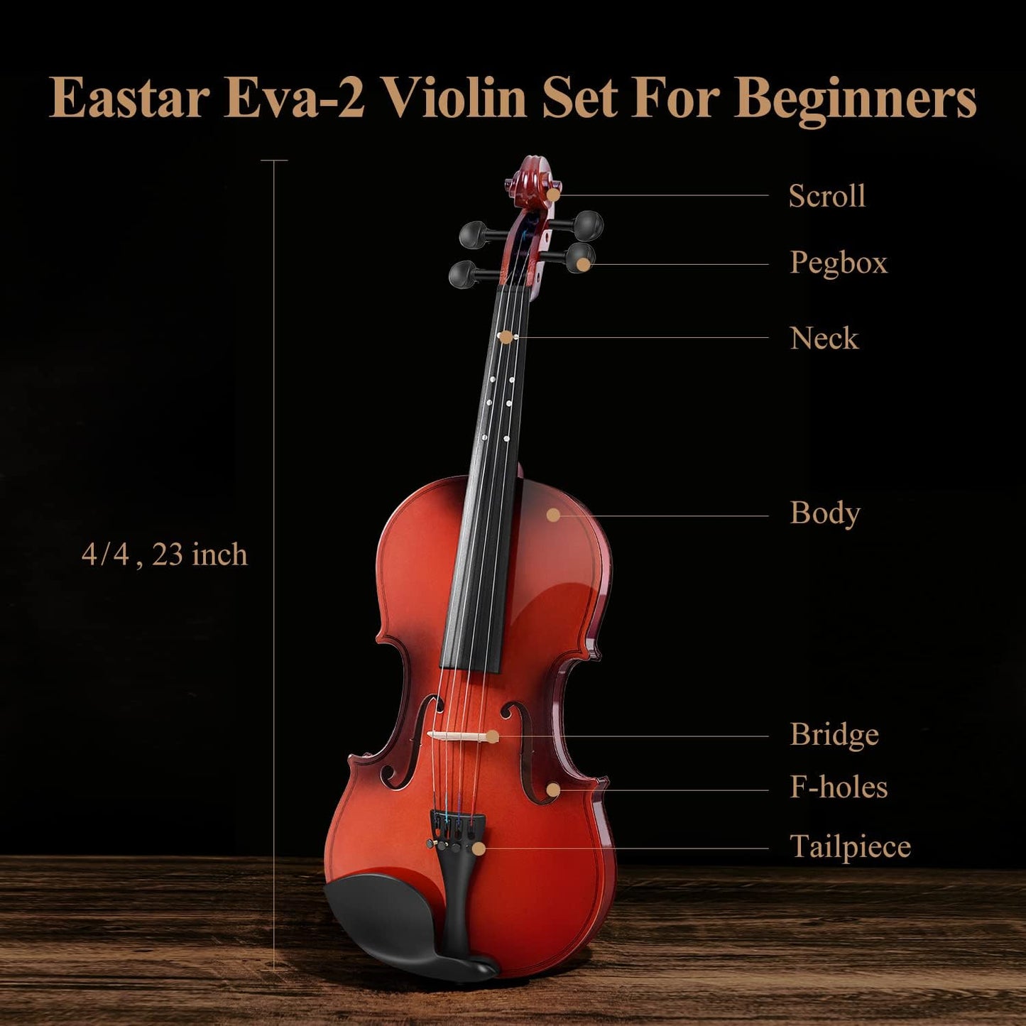 Eastar Violin 4/4 Full Size for Adults, Violin Set for Beginners with Hard Case, Rosin, Shoulder Rest, Bow, and Extra Strings (Imprinted Finger Guide on Fingerboard), EVA-2