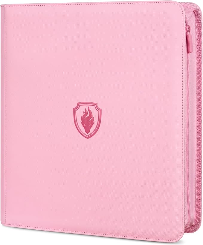 Premium Zip Card Binder 12 Pocket, Fabmaker 912 Pockets Trading Card Binder, PU Zipper Card Collection Album, Sturdy Side-Loading Card Book Holder for MTG, TCG, Game Cards, Sports Cards, Pink