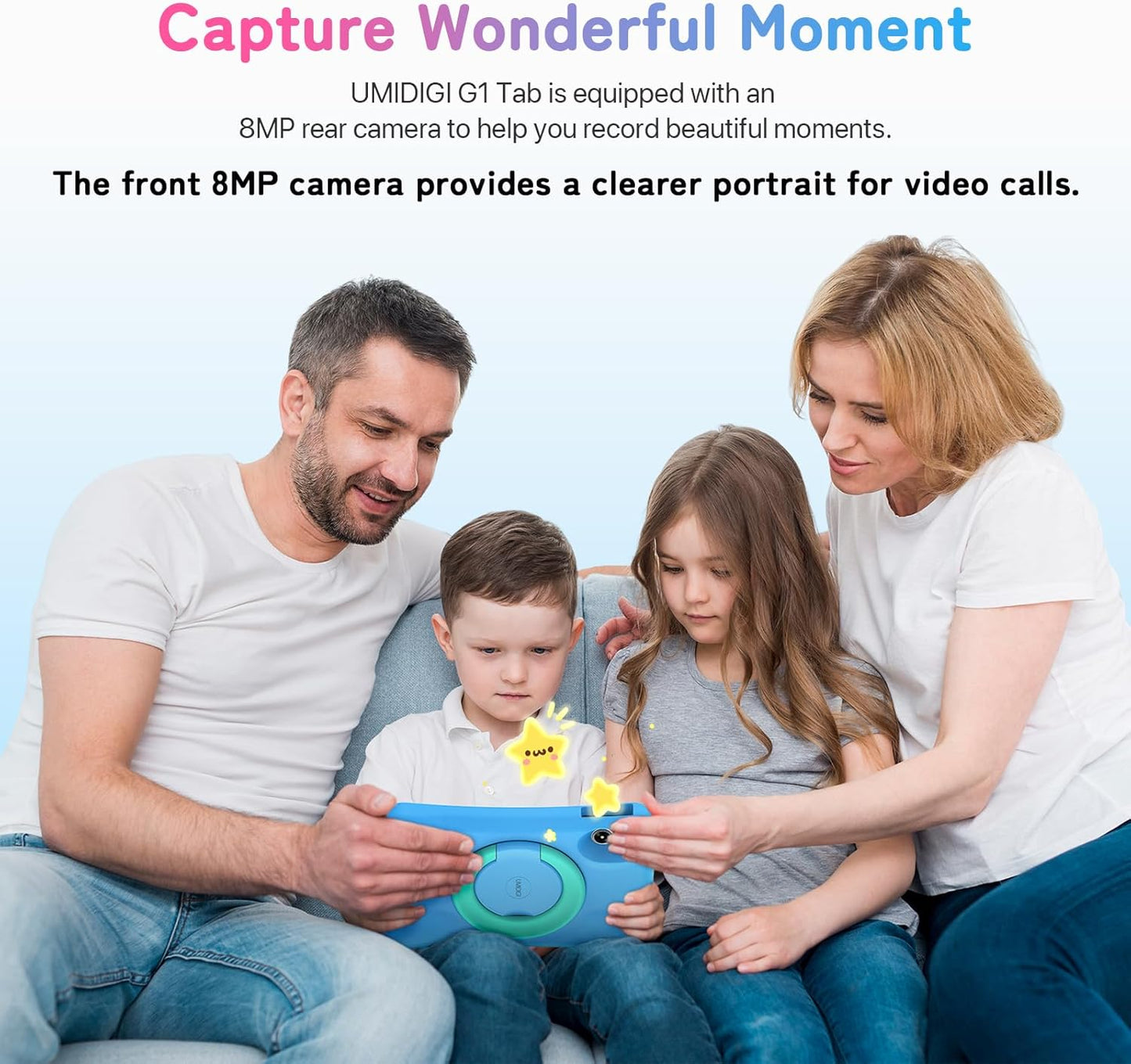 UMIDIGI Kids Tablet, G1 Tab Android Tablet PC, 10.1" Tablet for Kids, 8G+64G up to 1TB, WiFi 6, 8MP+8MP Dual Camera, Quad-Core, 6000mAh, BT5.0, TÜV Eye Bluelight, Parental Control,Blue